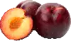 ciruela roja, cortada en cuñas de 1/2 pulgada cuñas cortadas por la mitad