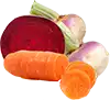 Verduras frescas variadas para mojar (como zanahorias pequeñas, judías verdes y hojas de escarola)