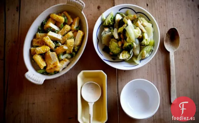 Tofu de Limón Chino Vegetariano y Verduras Verdes