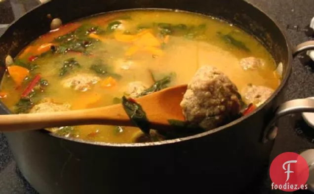Sopa de Acelgas y Pasta Suiza Con Albóndigas de Pavo