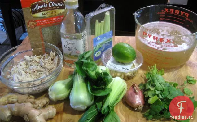 Sopa de Fideos de Pollo Tailandés de Primavera