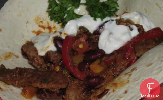 Fajitas de Ternera y Frijoles