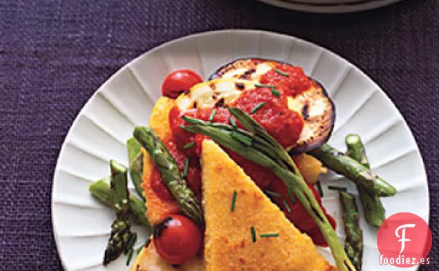 Polenta y Verduras con Salsa de Pimiento Rojo Asado