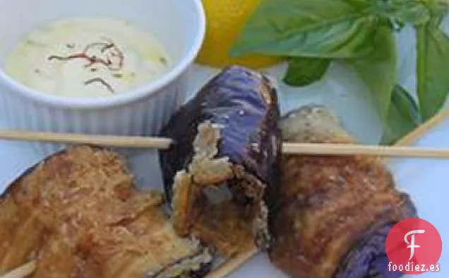 Berenjena Frita en Sartén con Mayonesa de Azafrán
