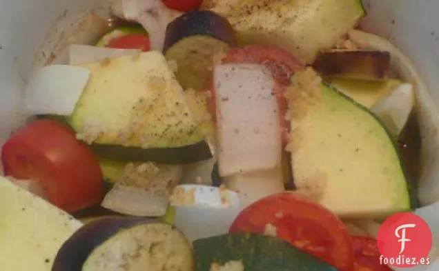 Berenjena (Berenjena) de Calabacín al horno y Tomates