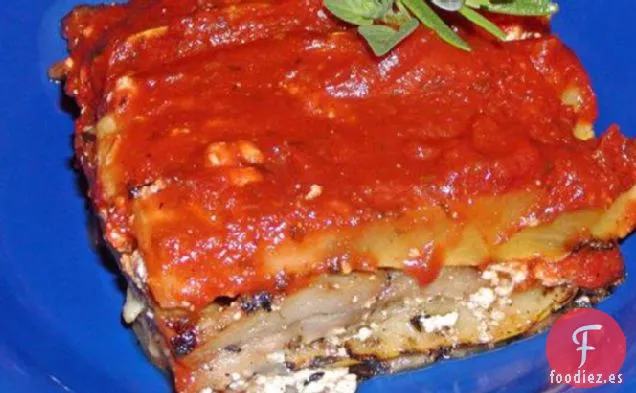 Cazuela de Calabaza Amarilla , Berenjena y Queso Feta