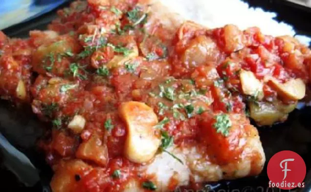 Pescado en Salsa Boloñesa de Berenjena