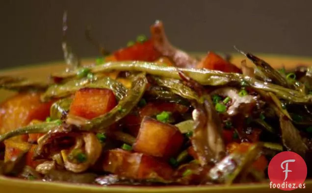 Calabaza Kabocha Asada, Judías Verdes, Champiñones y Pepitas