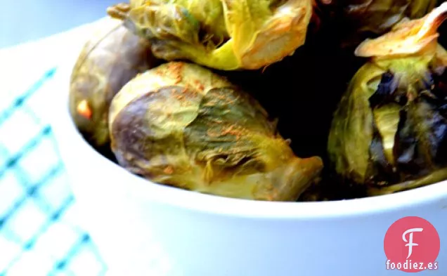 Coles De Bruselas Asadas Con Agave Y Glaseado Vegano De Anacardo