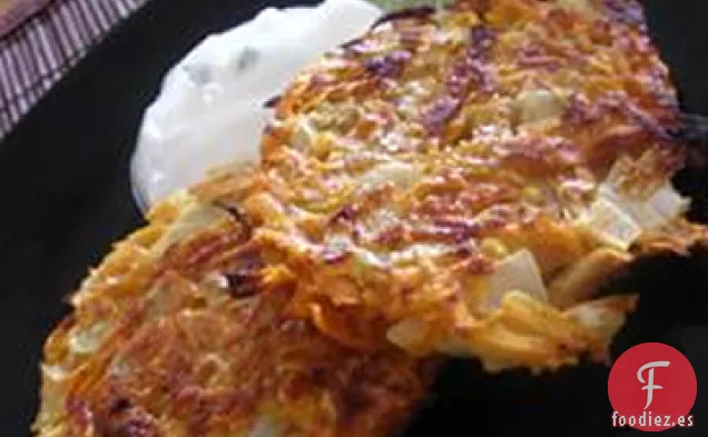 Tortitas de Batata con Salsa de Yogur de Cilantro y Lima