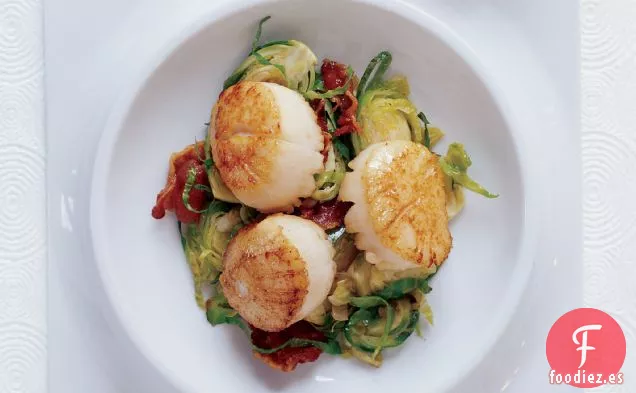 Vieiras con Coles de Bruselas