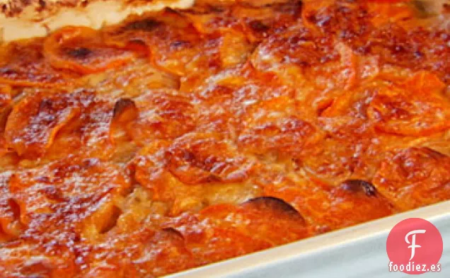 Batatas Festoneadas con Cebolla Vidalia y Queso Cheddar Inglés