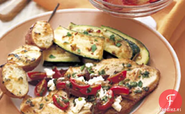 Pollo salteado con Tomates, Aceitunas y Queso Feta