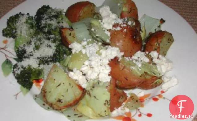 Patatas Asadas Con Alcachofas y Queso Feta