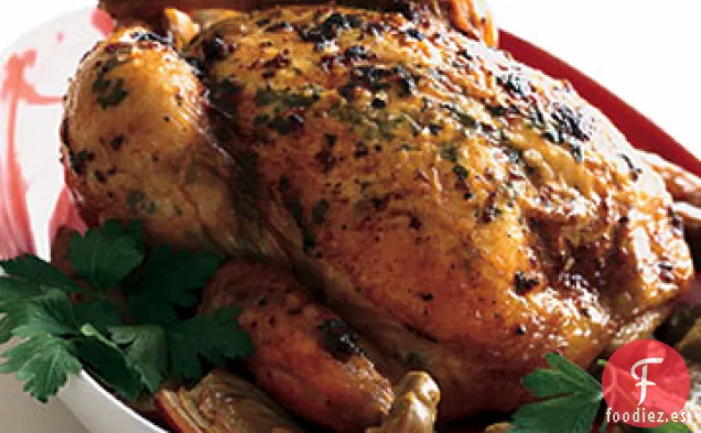 Pollo Asado con Alcachofas y Mantequilla de Gremolata
