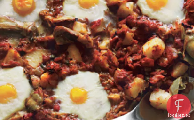Huevos en el Purgatorio con Corazones de Alcachofa, Patatas y Alcaparras