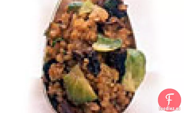 Relleno de Bulgur con Coles de Bruselas y Champiñones Secos