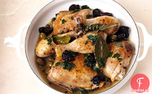 Pollo Estofado con Ciruelas Pasas, Aceitunas y Alcaparras Receta