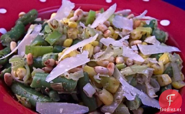 Lado de Maíz, Puerros y Frijoles Verdes al Pesto