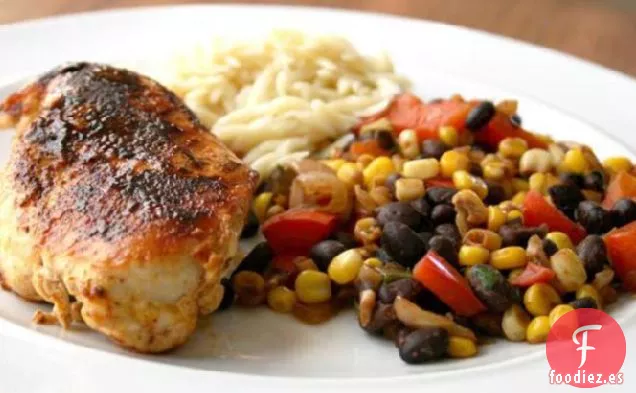 Pollo Con Succotash Balsámico
