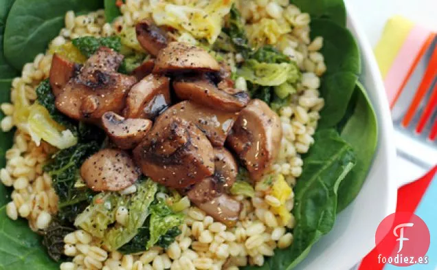 Col Rizada, Champiñones Y Espinacas Cebada