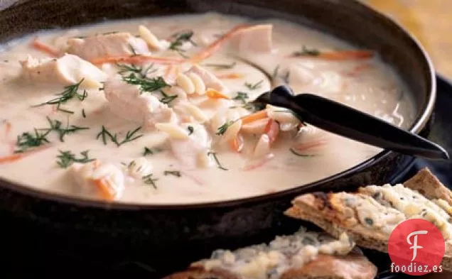 Sopa rápida de Avgolemono, Orzo y Pollo