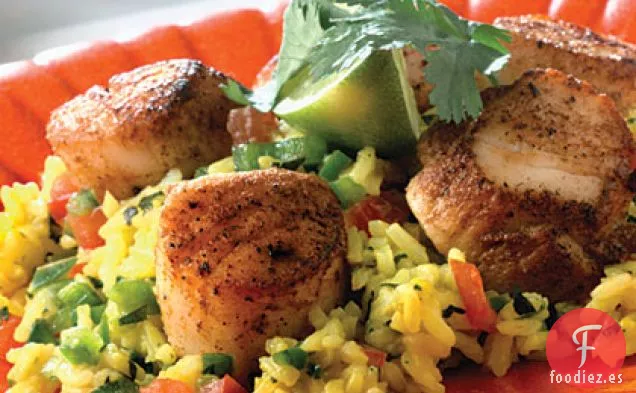 Vieiras De Comino Sobre Arroz Fiesta