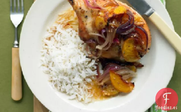 Pollo al Jengibre con Duraznos y Cebolla