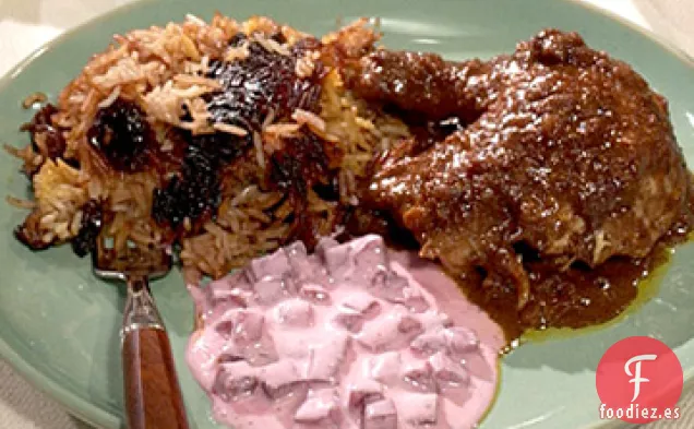 Estofado de Pollo con Granada y Arroz de Cereza Agria con Parvin