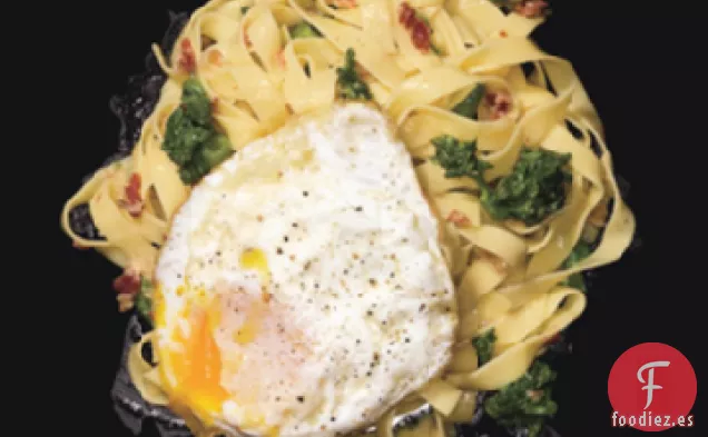 Fettucine Carbonara con Huevos Fritos