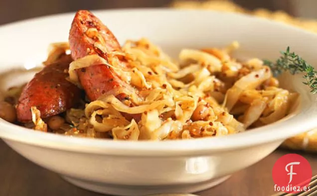 Col con especias de Mostaza y Frijoles Cannellini con Salchicha