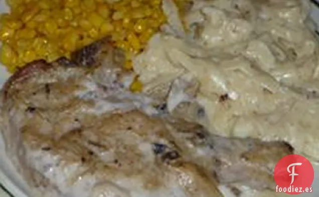 Chuletas de Cerdo con Salsa de Champiñones y Cebolla