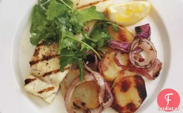 Fletán A la Parrilla Con Patatas con Sal y vinagre