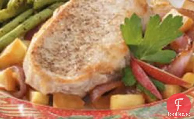 Chuletas de Cerdo Con Manzana Y Cebolla