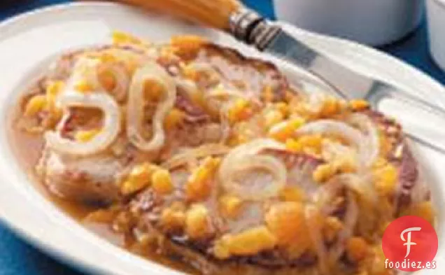 Chuletas de Cerdo Con Cebolla Y Albaricoque
