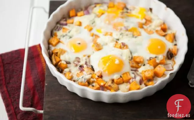 Batatas Asadas, Gorgonzola y Huevos Horneados
