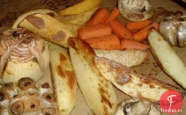 Verduras de la Cena del Domingo en una Piedra para hornear