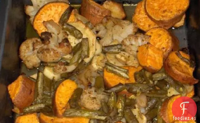 Cebollas Asadas y Tubérculos Fáciles en Una Bandeja