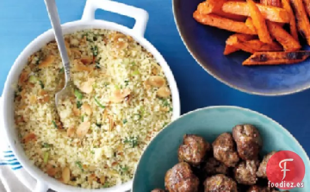 Cuscús y Zanahorias Asadas con Albóndigas Especiadas
