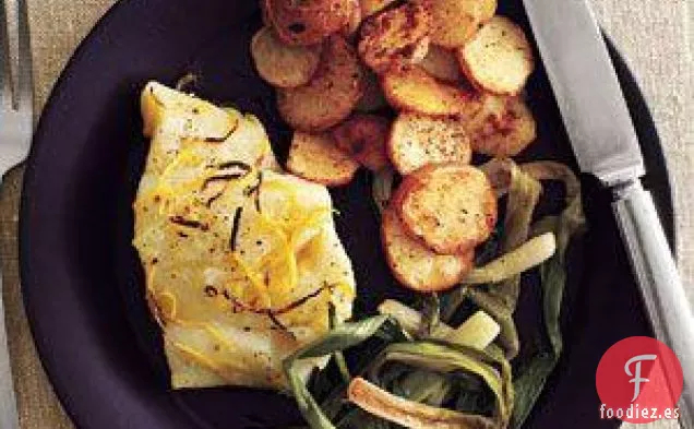 Bacalao Asado Y Cebolletas Con Patatas Especiadas
