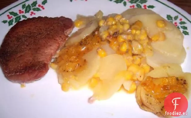 Cazuela de Patatas y Maíz Festoneadas