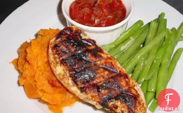 Chuletas Cajún Con Puré de Batata y Mermelada de Chile con Tomate