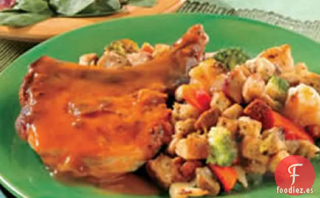 Chuletas de Cerdo al Horno con Relleno de Jardín