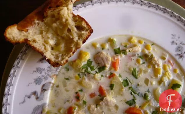 Sopa De Pollo Y Maíz Con Popovers