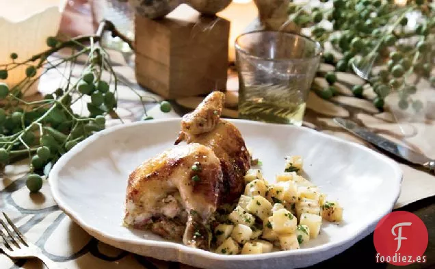 Gallinas de Cornualles con Relleno de Ciruelas y Puerros y Raíz de Apio