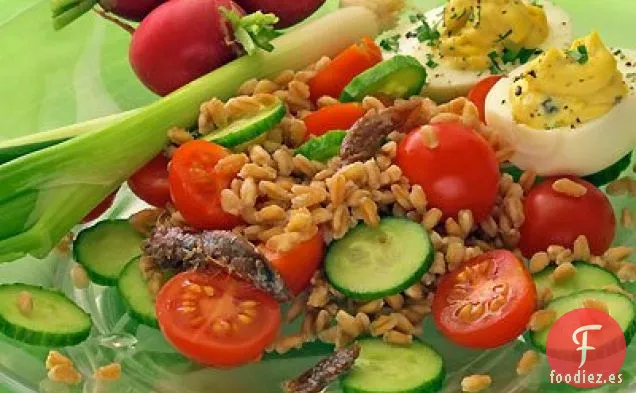 Ensalada de Farro y Tomate Con Albahaca y Anchoas