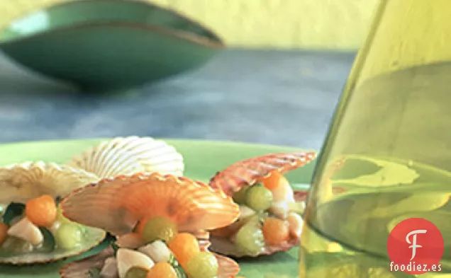 Seviche de Vieira con Perlas de Melón