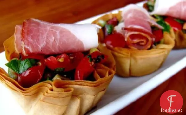 Tazas Filo Fáciles Con Ensalada y Jamón (Acompañamiento o Merienda)