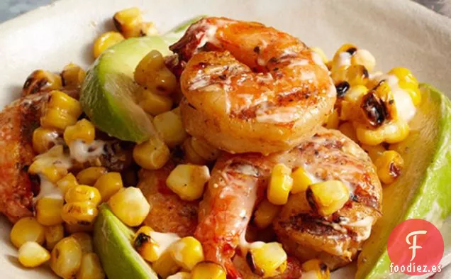 Ensalada de Camarones a la Parrilla y Maíz Asado