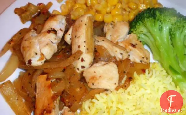 Pollo Bajo En Grasa Con Cebollas Caramelizadas
